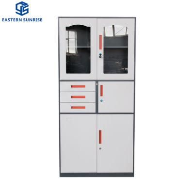 Multi-Functional Metal Office Cupboard Storage Cabinet with Drawers Glass Door