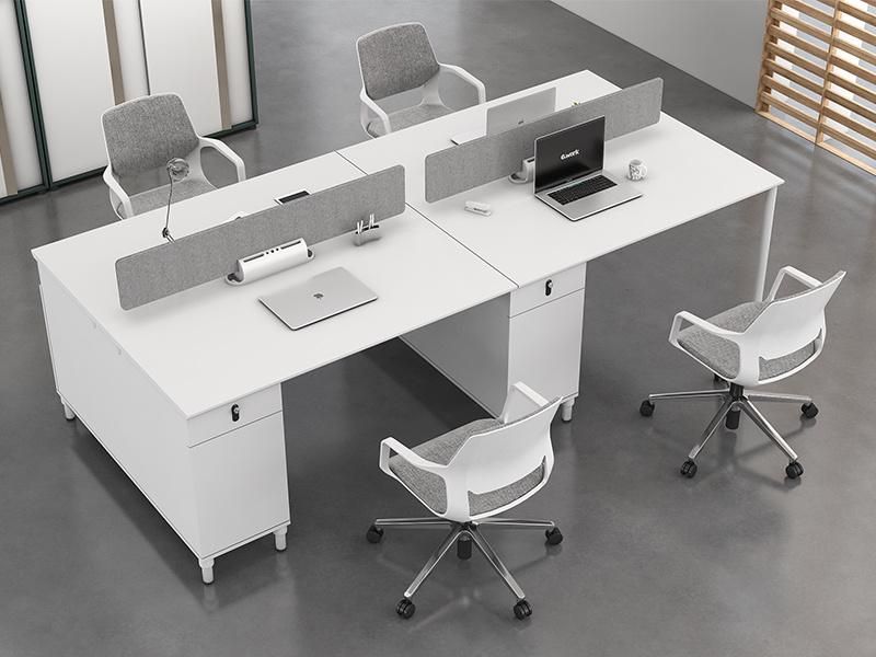 Modern Melamine White 4 Person Office Workstations