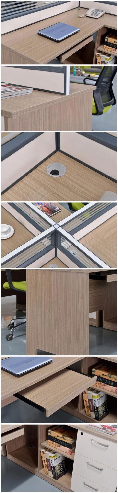 Modern Office Furniture Modular Aluminum Glass Partitions 4 Person Workstations