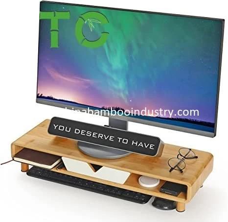 Ergonomic Designed Bamboo Computer Monitor Riser Wood Monitor Stand