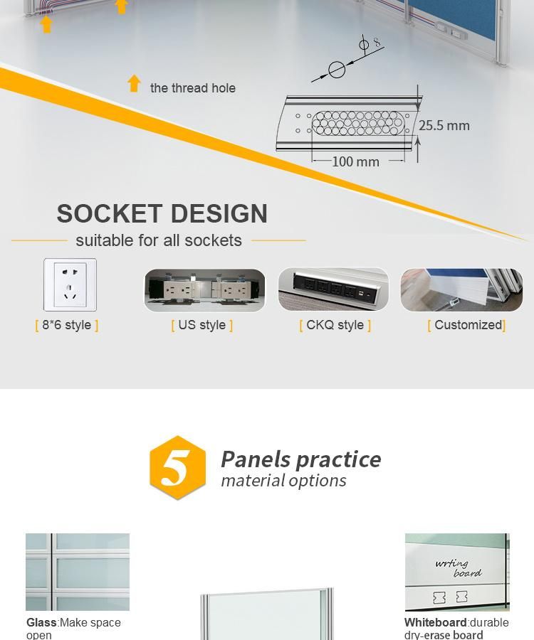 Modular Customized Size Aluminum Profile Call Center Workstation Used Screen Fabric Office Desk Partition with Cabinet