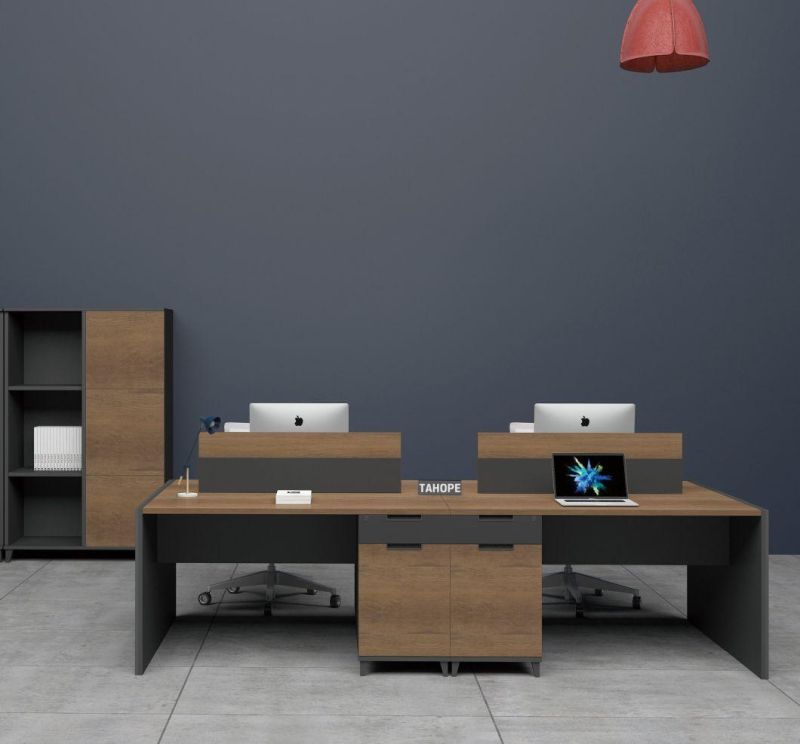 Staff Wooden Walnut Office 2/4 Person Workstation for Public Working Area