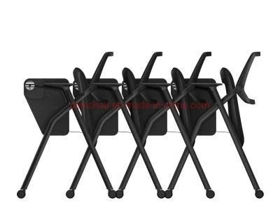 Black Coated Finished Foldable Seat with 4 Legs PU Padding Arm Mesh Upholstery for Backrest Training Chair