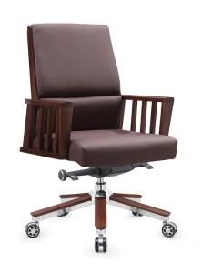 Modern Classic Wooden Chair Factory Leather Office Chair with Wood Base B1802