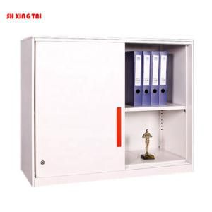 Short 2 Tiers Sliding Door Cabinet Made of Steel for Office File Storage