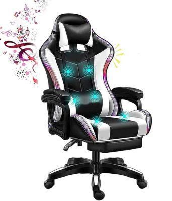 White Massage Reclining RGB Light Gaming Chair with High Back