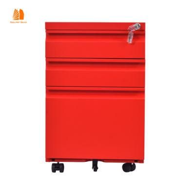 Pedestal Movable Storage 3 Drawer Iron Mobile Filing Cabinet