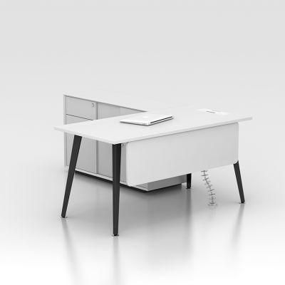 White Color L Shaped Luxury Executive Glass Furniture Modern Office Desk