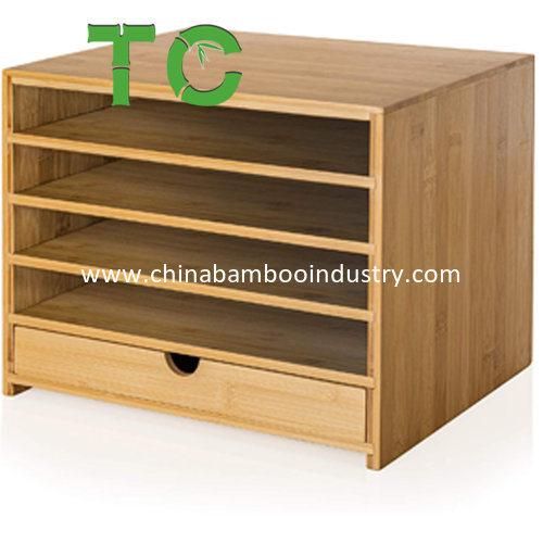 4-Tier Bamboo File Organizer with Single Pull-out Drawer Bamboo Desk File Organizer