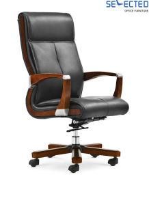 Wooden Frame Genuine Leather Executive Chair