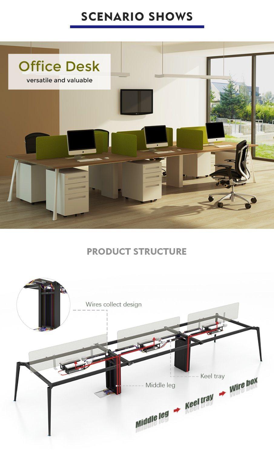 Office Furniture Metal Frame Laminate Desktop Double Sided Outlet 6 Person MDF Office Partition Wood Office Workstation