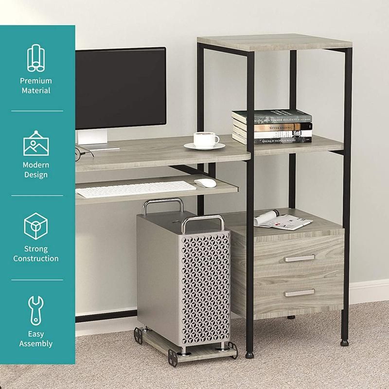 Study Room Computer Desk with Drawer and Keyboard Slide Tray Mainframe Bracket 0314