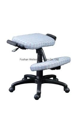 Colorful Fabric Upholstery Black Coated Armrest Frame with PU Paddle Nylon Base Simple Tilting Mechanism Knee Chair