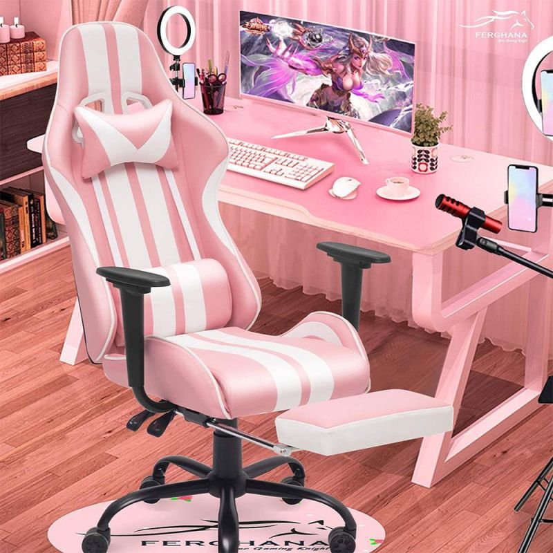 Comfortable Leather Kawaii Pink Gamer Chair Massage Silla Gamer Rosada with Footrest