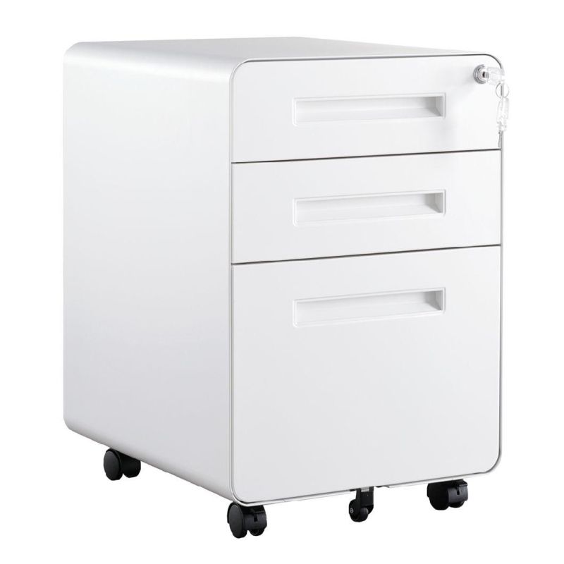 Round Edge 3 Drawer A4 F4 File Storage Steel Filing Cabinet Office Metal Mobile Pedestal Cabinet