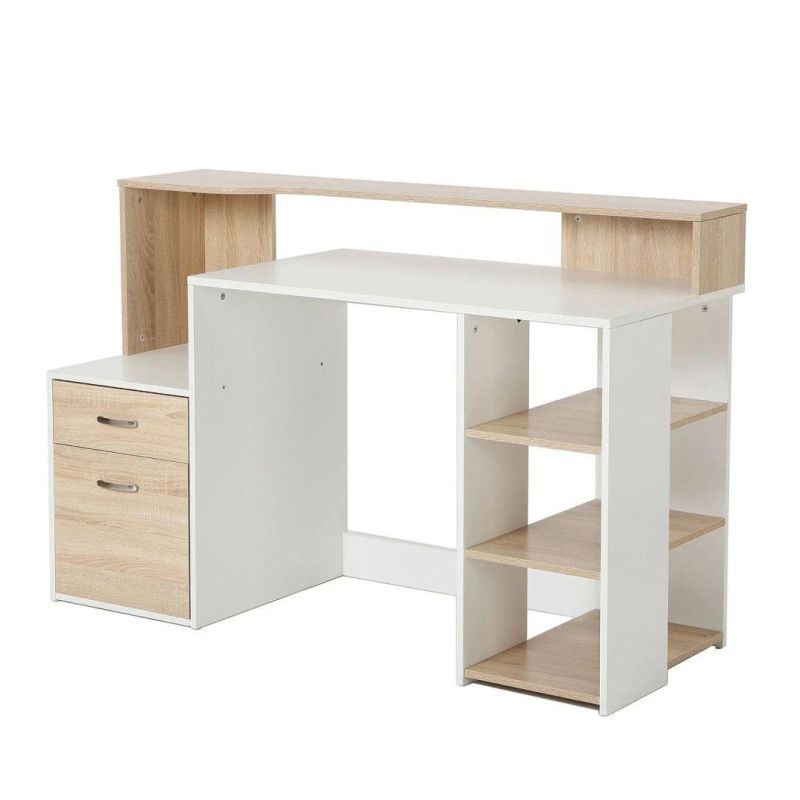 Amazonsfurntiure 55" Multi-Shelf Dorm and Home Office Desk Oak-White