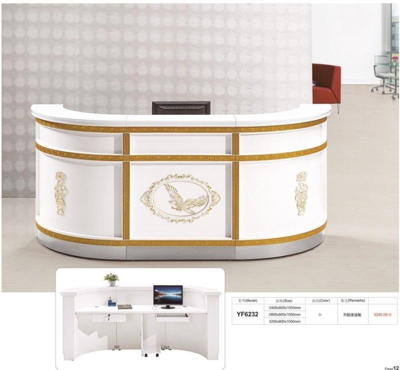 High Quality Wooden Standing Front Marble Reception Counter Cashier Desk