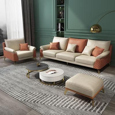 Orange Khaki Color Italian Fabric Sofa Set Living Room Furniture