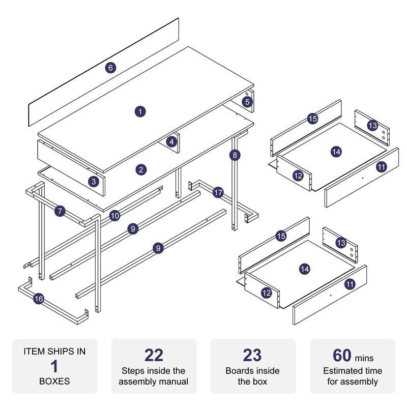 2-Drawer Computer #Desk Table Wood & Metal White & Gold - Standard