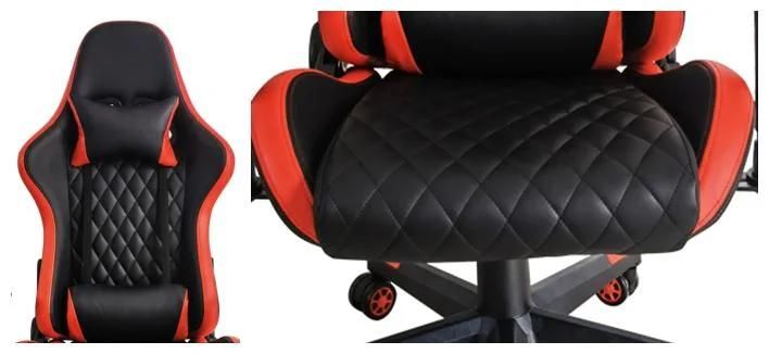 Red Wide Leather RGB Gaming Chair with Reclining Backrest