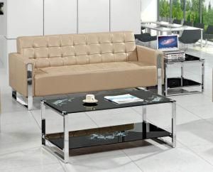 Chromed Leg Leahter Public Area Waiting Office Sofa 3 Seater