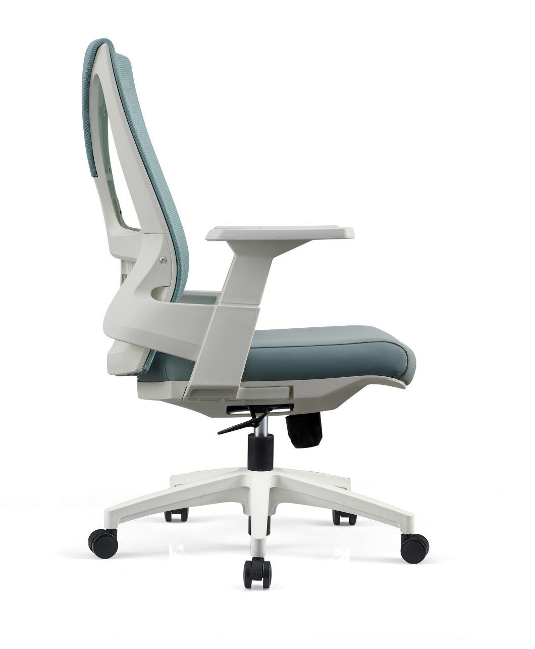 White Fabric Movable Headrest Armrest Comfortable Office Chairs Meeting Chairs