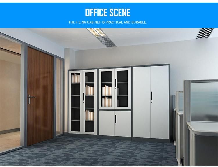 Office Furniture Metal Storage File Cupboard Glass 2 Door Steel Filing Cabinet with 2 Drawers