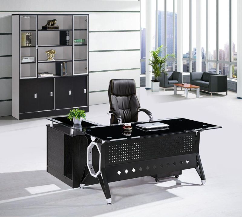 Modern Design Luxury Executive Tempered Glass Office Table with Side Desk
