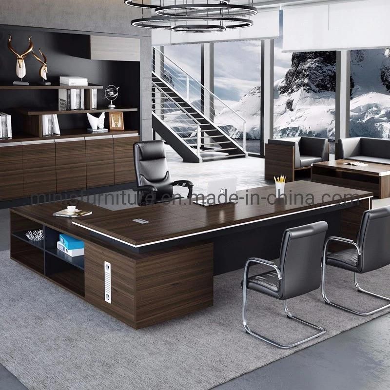 (M-OD1195) Foshan Custom Color Office Furniture Boss Executive L-Shaped Office Desk with Shelves