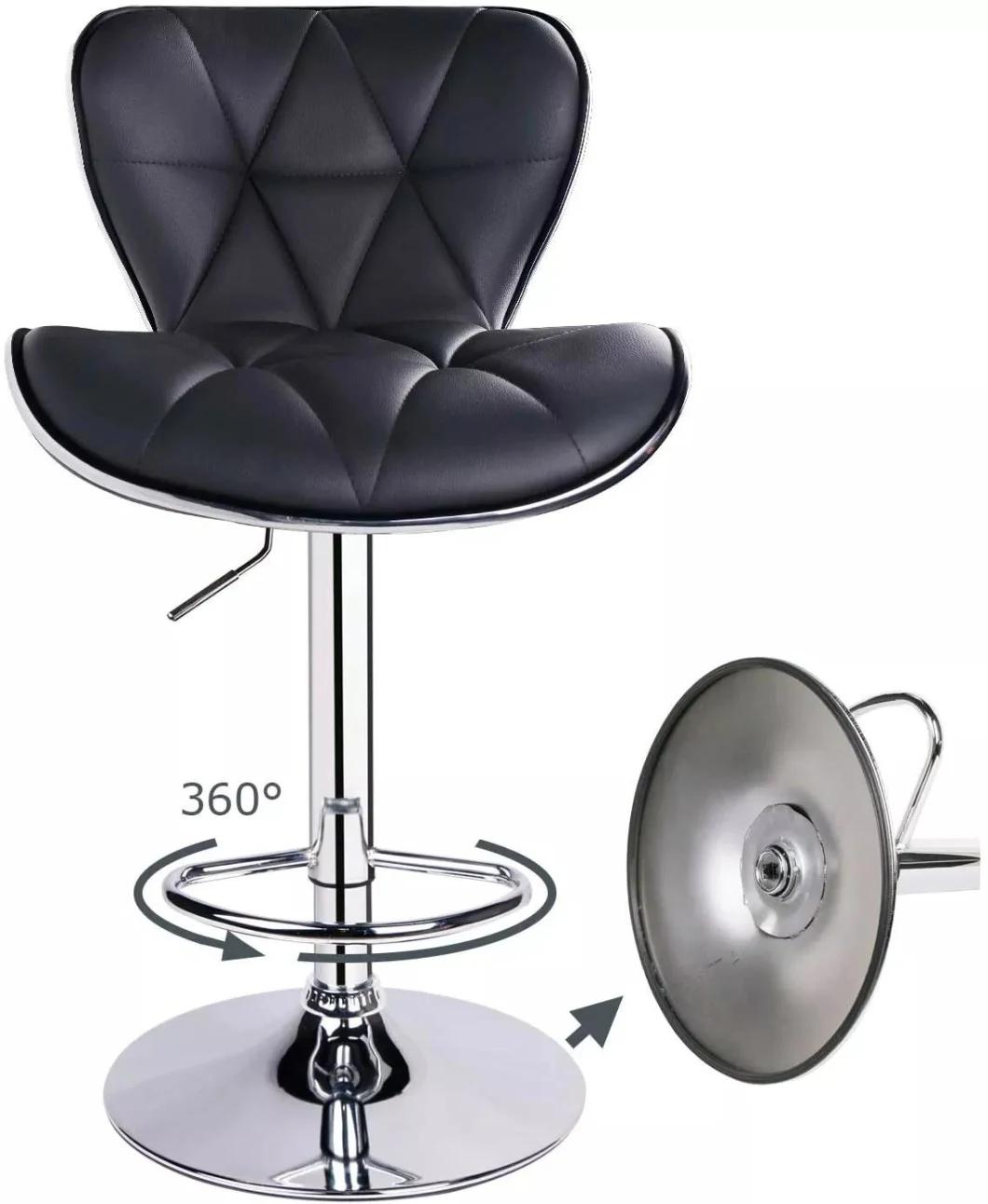 PU Leather Adjustable Height Bar Stool with Round Silver Base