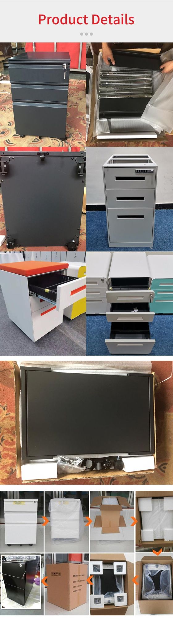Muti Colored Office 3 Drawer Filing Cabinet Metal Mobile Pedestal