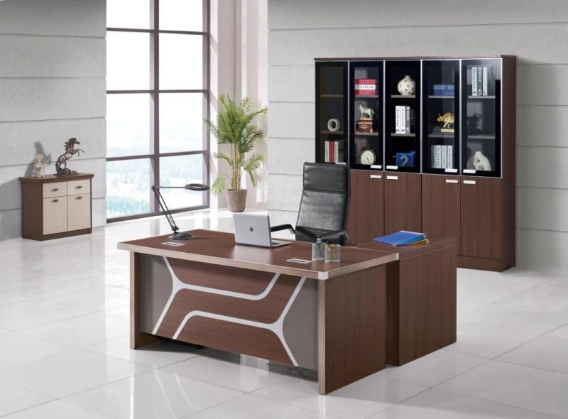 Luxury Aluminium Edge L Shaped Wooden Executive Office Table