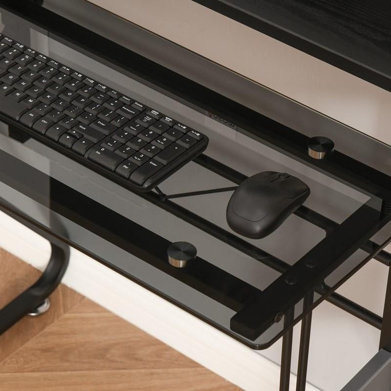 Writing PC Computer Desk with Height Adjustable Monitor Stand and Foot Pads for Home Office Workstation
