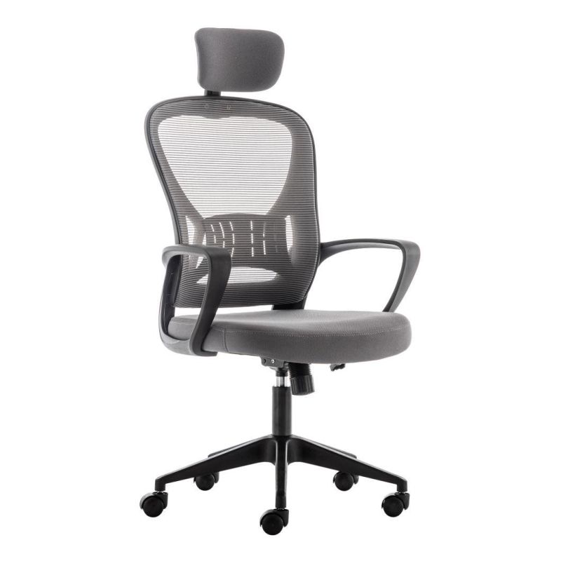 White Armrest Swivel Mesh Chair with Headrest for Office