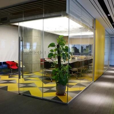 Meeting Room Divider Office Wood Glass Partition Wall with Double Glass Aluminium Blinds Inside