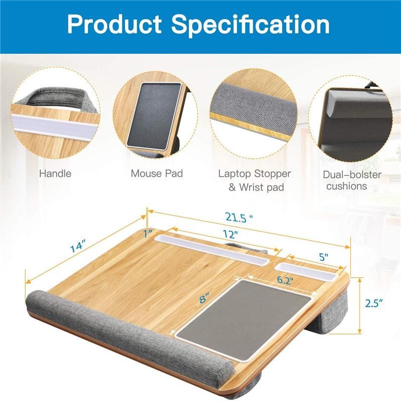 Multifunctional Laptop Desk with Soft Cushion Bamboo Surface Laptop Stand