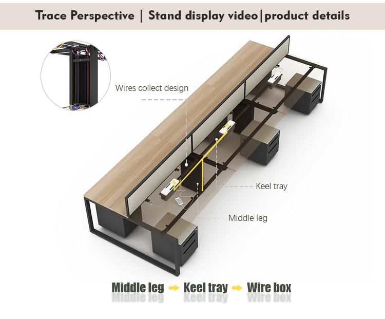 Standard Specifications Metal Leg Wooden Table Top 6 People Office Desks Workstations with Desk Screen