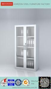 Steel High Storage Cabinet Office Furniture with Double Swinging Steel Framed Glass Doors and Replaceable Lock/File Cabinet