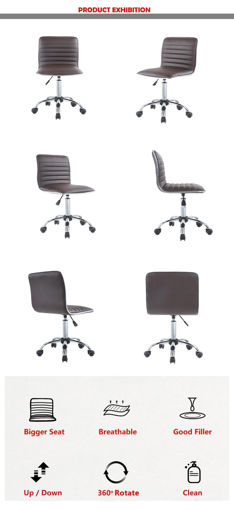 Home Office Chair Task Computer Chair Swivel Adjustable Height Soft PU Bar Stool