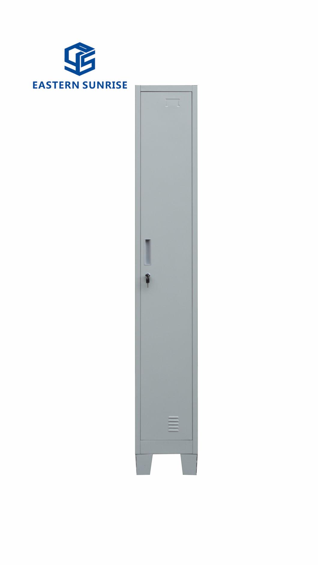 Metal Steel Single Door Wardrobe with Hanger/Mirror/Adjustable Shelve for Dormitory/Gym/Factory
