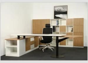 White and Wooden Modern Executive Office Desk with File Cabinet Wholesale