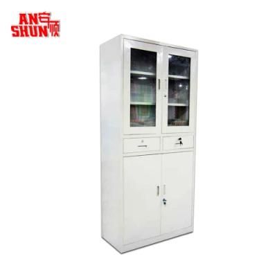 New Product Stainless Steel Metal File Cabinet for Office Hospital Clinic with Two Glass Door