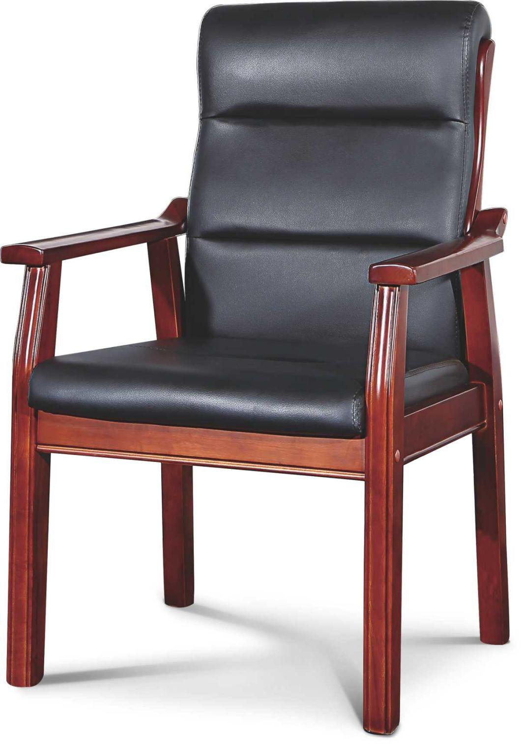 Conference Boardroom Visitor Office PU Leather Chair with Wooden Armrest and Legs