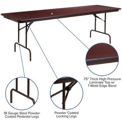 Mahogany Rectangular Melamine Flakeboard Folding Training Desk Table