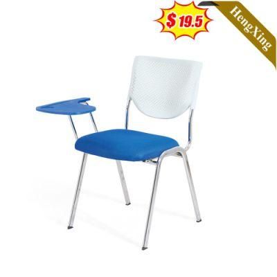 White PP Backrest and Blue Fabric Cushion Training Chair School Furniture Metal Legs Meeting Room Student Chairs with Writing Tablet