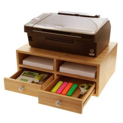 Desktop Bamboo Printer Stand with Storage