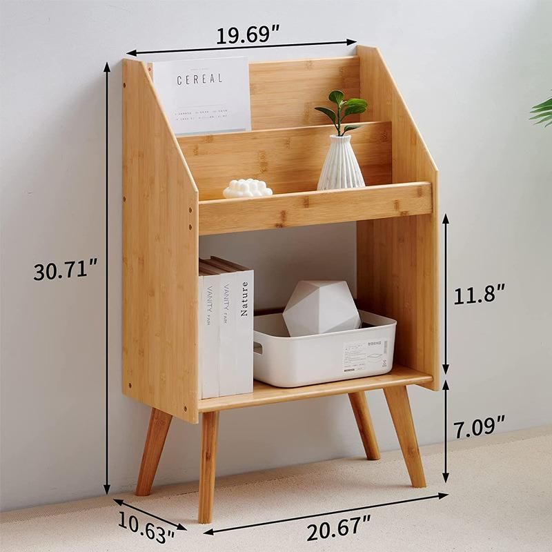 Bamboo Floor Book and Magazine Display Shelf Multifunction Free Standing Organizer Storage Rack