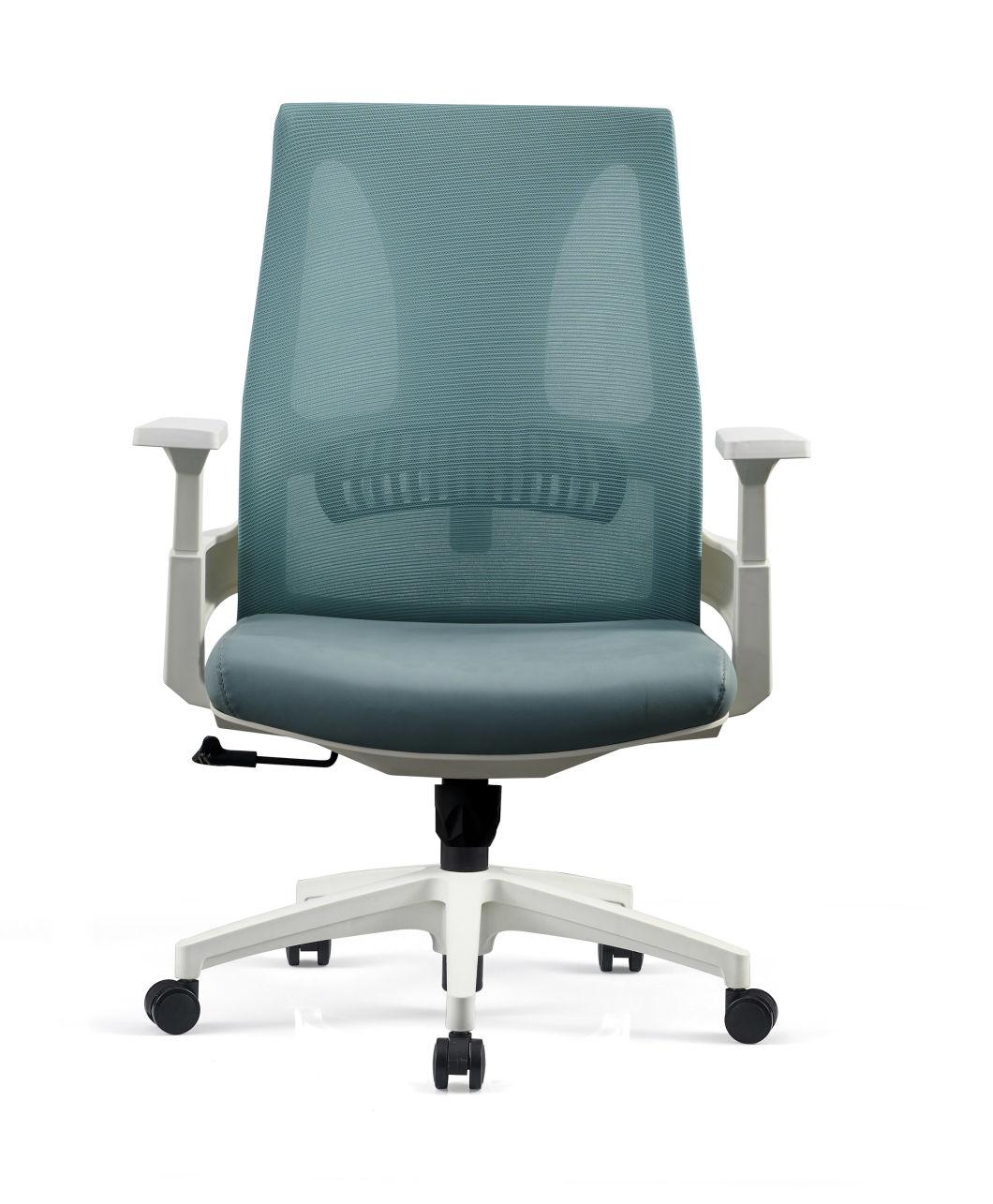 White Fabric Movable Headrest Armrest Comfortable Office Chairs Meeting Chairs