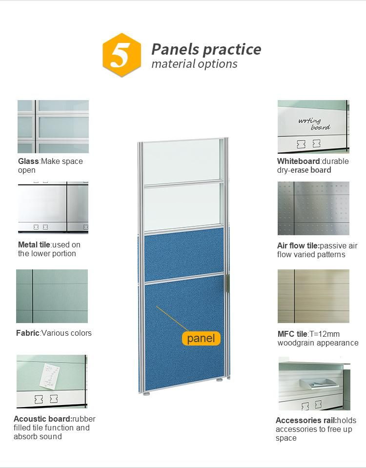 Modern Office Furniture Aluminum Frame Dividers Partition Office Cubicle Workstation for Small Office