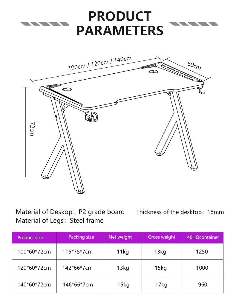 Aor Esports Customizes Furniture Laptop RGB LED Light Student Desktop Bedroom Dormitory Competitive Computer Table Gamer Chair Study Gaming Desk for Home Office